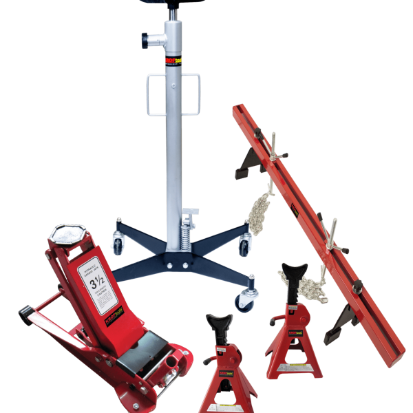 Kit 4 Artigos: Macaco de Fossas, Macaco Rodas, Cavalete e Barra Reforçada Motor